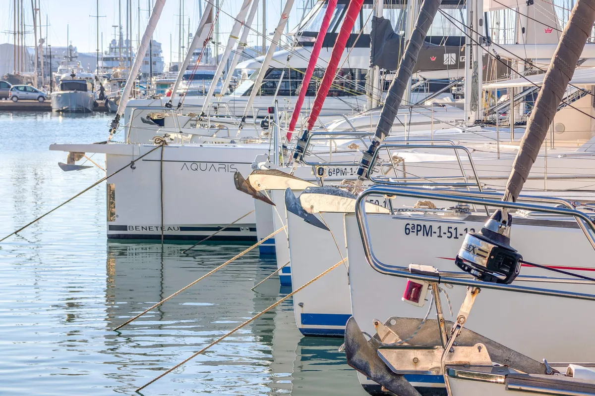 Exterior view of Aquaris, a Beneteau Oceanis 51.1 sailboat at Palma de Mallorca, Spain