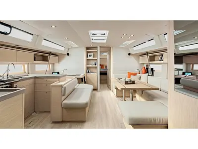 Galley of Aquaris, a Beneteau Oceanis 51.1 sailboat at Palma de Mallorca, Spain