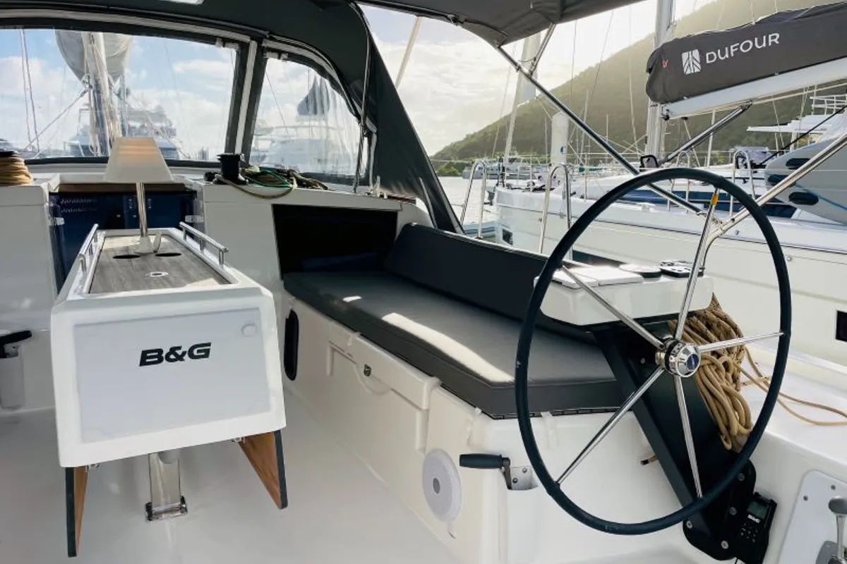 Cockpit of Penelope, a Dufour 430 sailboat at Road Town, British Virgin Islands