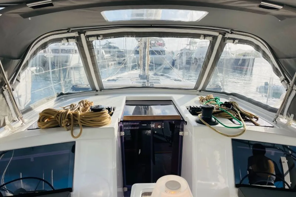 Cockpit of Penelope, a Dufour 430 sailboat at Road Town, British Virgin Islands