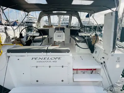 Cockpit of Penelope, a Dufour 430 sailboat at Road Town, British Virgin Islands