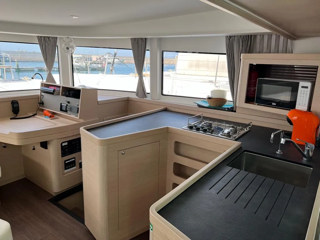 Galley of Sissi, a Lagoon 42 catamaran at Capo d'Orlando, Italy