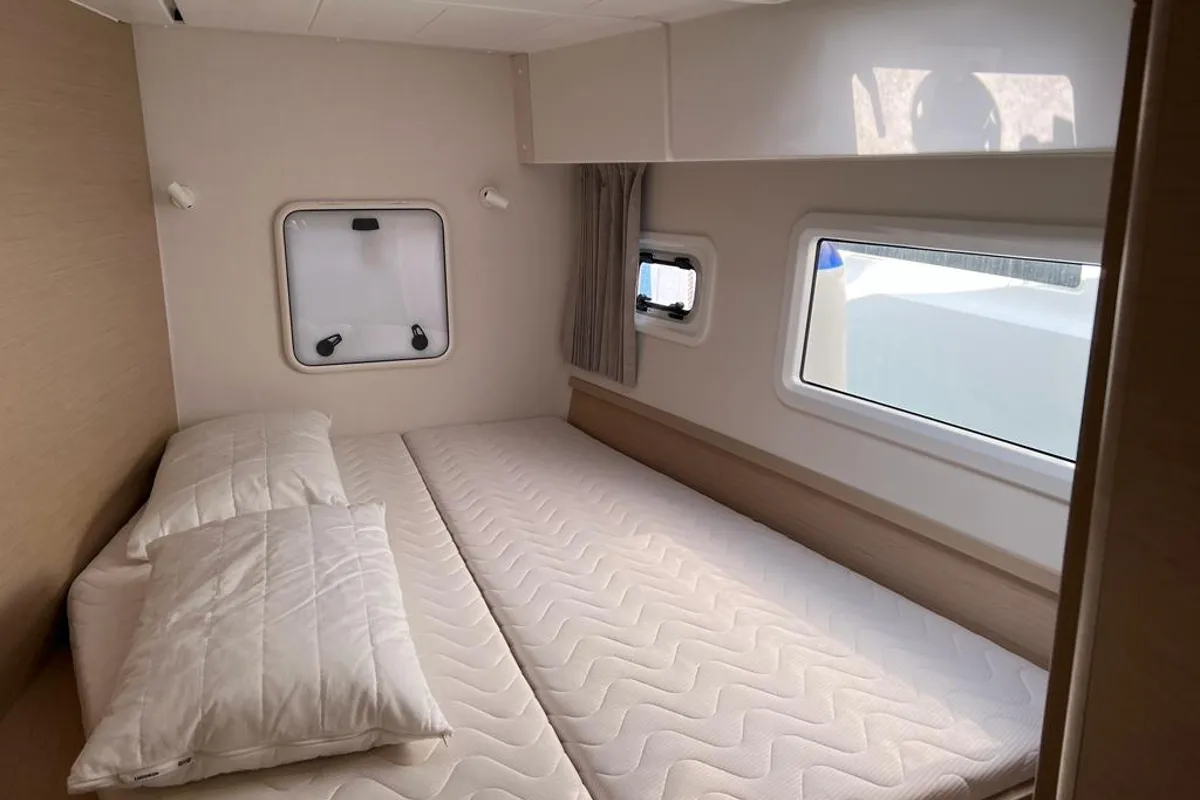 Cabin on Sissi, a Lagoon 42 catamaran at Capo d'Orlando, Italy