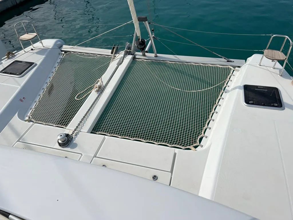 Deck of Sissi, a Lagoon 42 catamaran at Capo d'Orlando, Italy