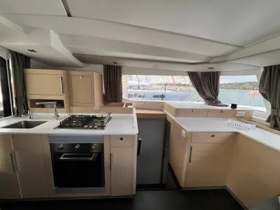 Galley of Avamare, a Fountaine Pajot FP 44 Quatuor catamaran at Mytikas, Greece