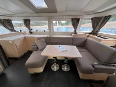 Salon of Avamare, a Fountaine Pajot FP 44 Quatuor catamaran at Mytikas, Greece