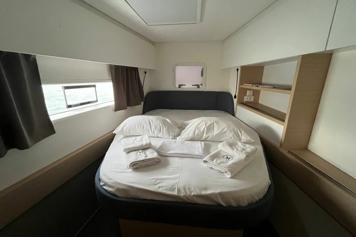 Head on Avamare, a Fountaine Pajot FP 44 Quatuor catamaran at Mytikas, Greece