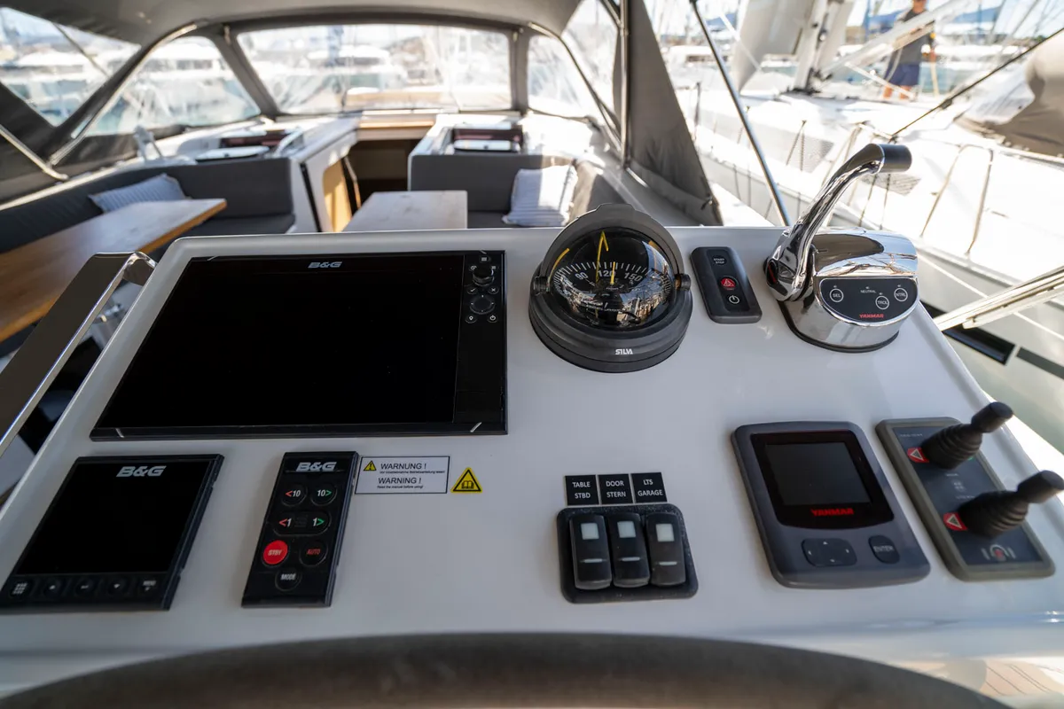 Cockpit of Mila Felice, a Hanse 548 sailboat at Seget Donji, Croatia