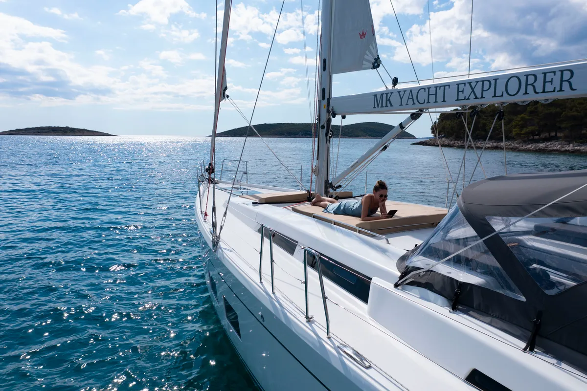 Exterior view of Mila Felice, a Hanse 548 sailboat at Seget Donji, Croatia