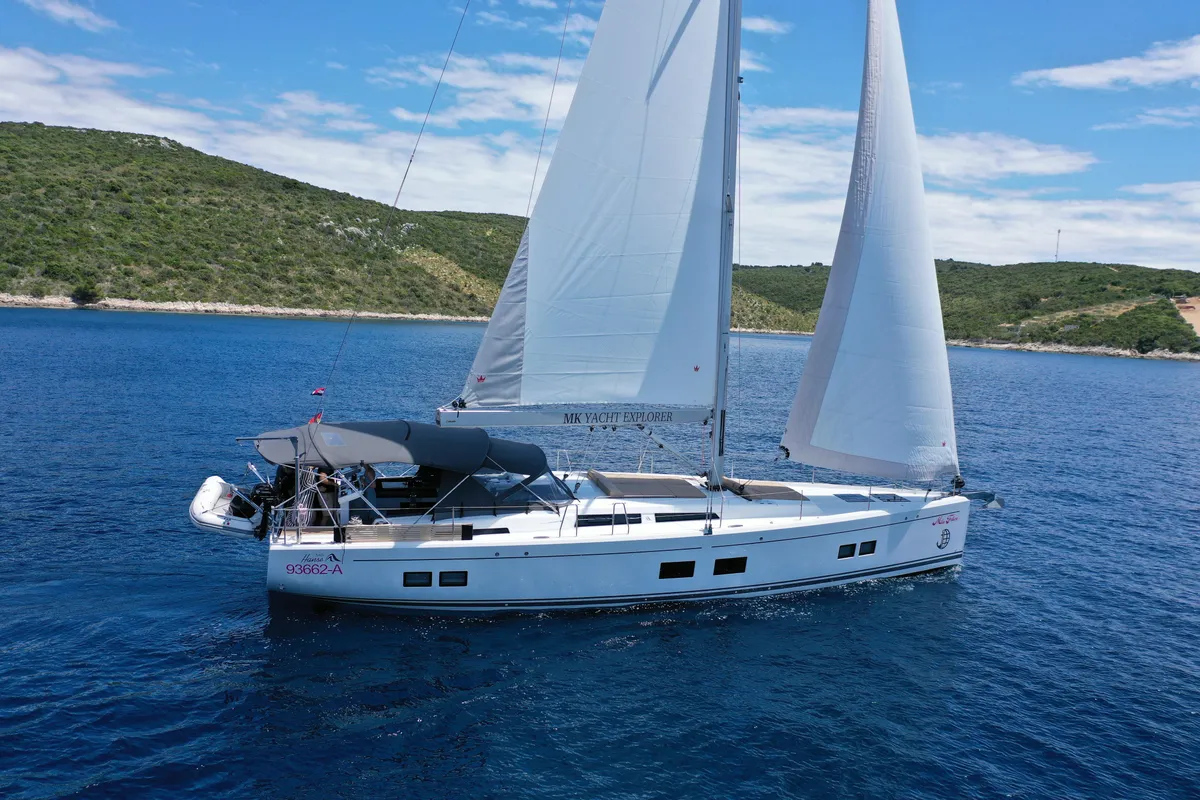 Exterior view of Mila Felice, a Hanse 548 sailboat at Seget Donji, Croatia