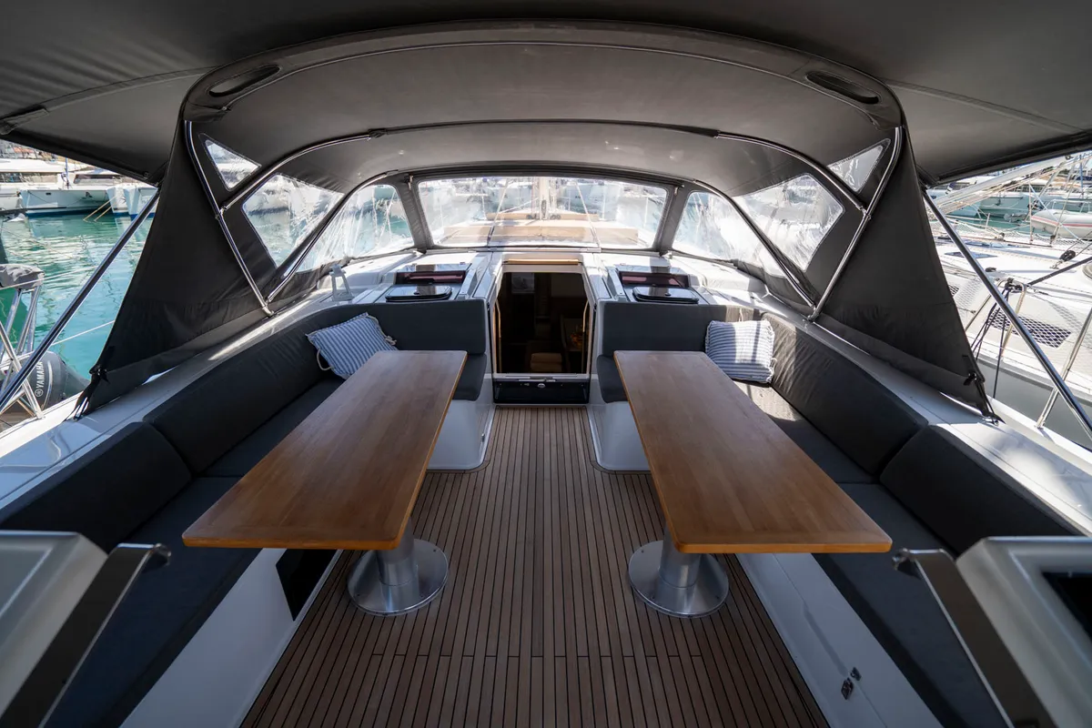 Deck of Mila Felice, a Hanse 548 sailboat at Seget Donji, Croatia