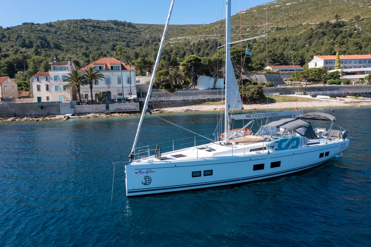 Exterior view of Mila Felice, a Hanse 548 sailboat at Seget Donji, Croatia