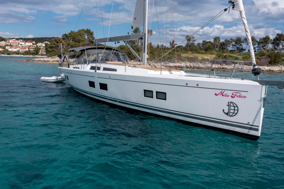 Exterior view of Mila Felice, a Hanse 548 sailboat at Seget Donji, Croatia