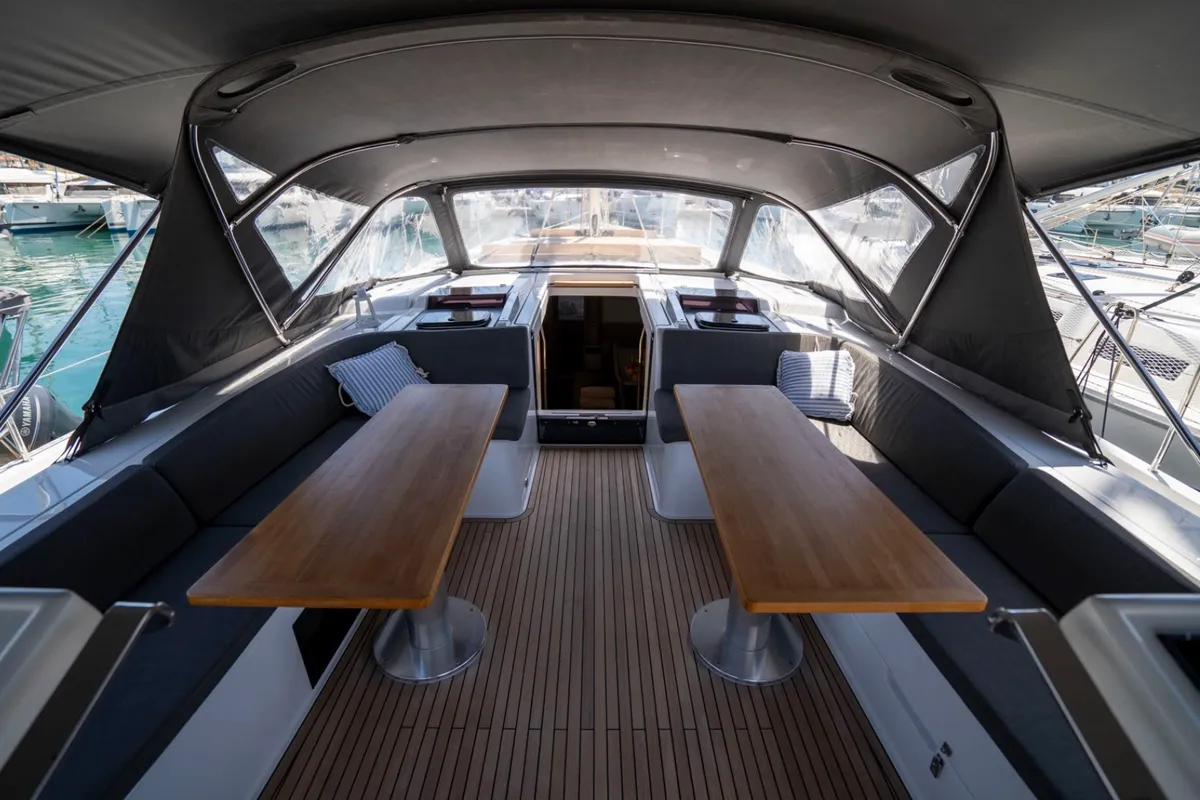 Deck of Mila Felice, a Hanse 548 sailboat at Seget Donji, Croatia