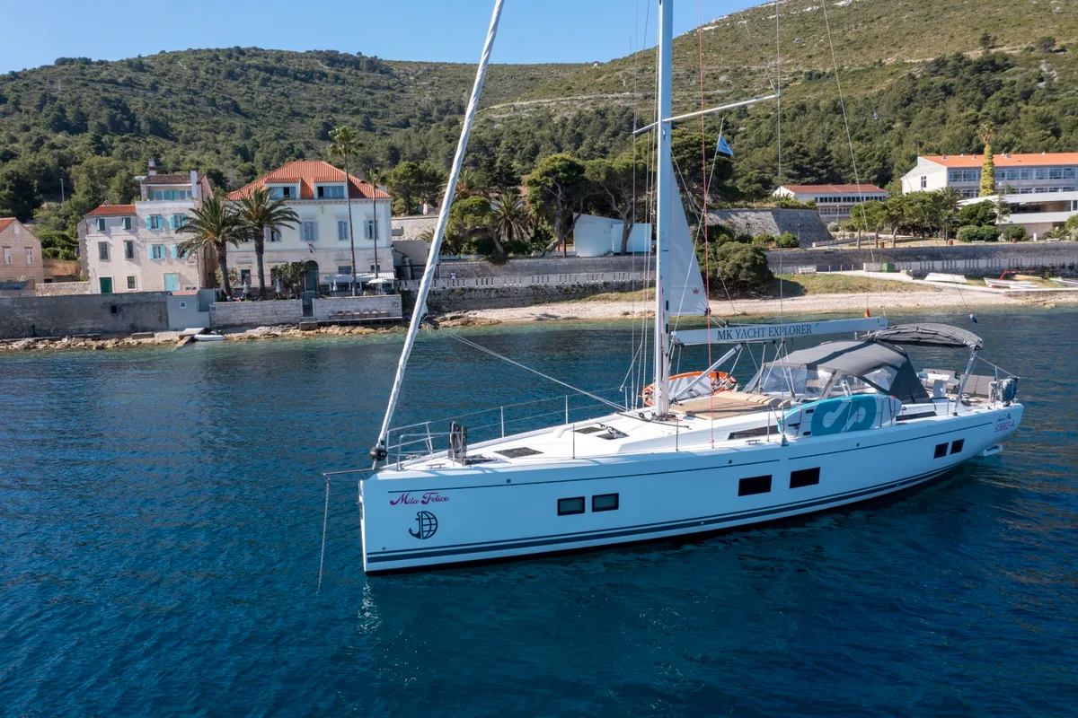 Exterior view of Mila Felice, a Hanse 548 sailboat at Seget Donji, Croatia