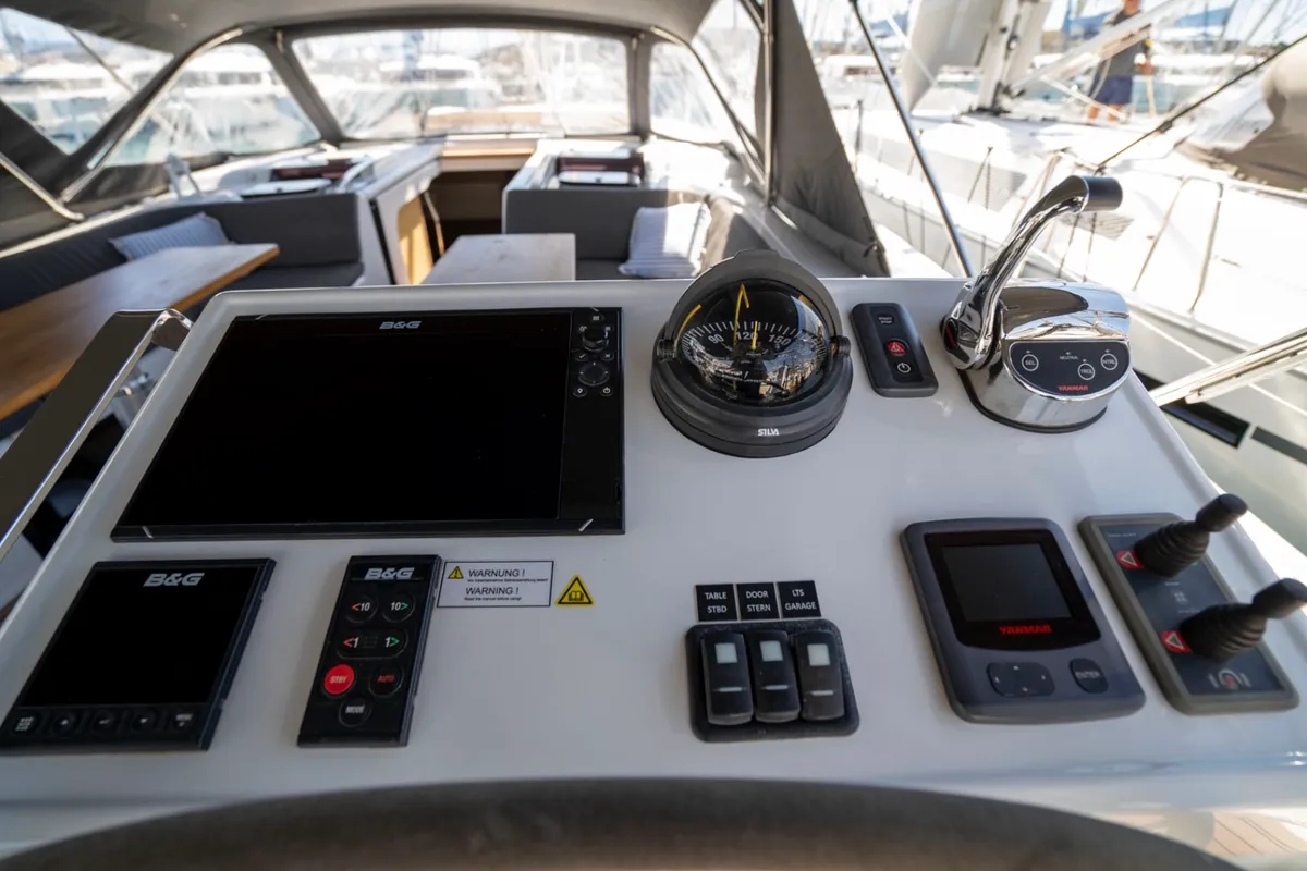 Cockpit of Mila Felice, a Hanse 548 sailboat at Seget Donji, Croatia