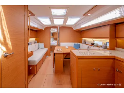 Salon of Orsalia, a Dufour 390 Grand Large sailboat at Kontokali, Greece