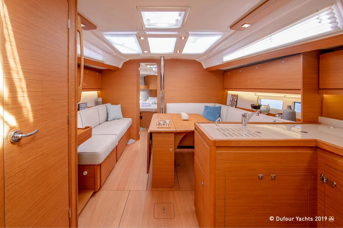 Salon of Orsalia, a Dufour 390 Grand Large sailboat at Kontokali, Greece