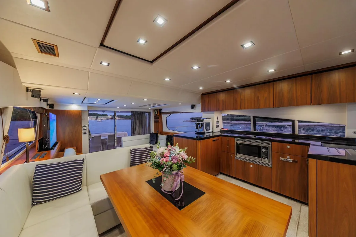 Salon of 2 Drunk, a Sunseeker Manhattan 63 motor yacht at Seget Donji, Croatia