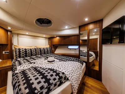 Cabin on 2 Drunk, a Sunseeker Manhattan 63 motor yacht at Seget Donji, Croatia