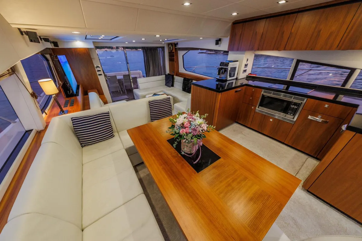 Salon of 2 Drunk, a Sunseeker Manhattan 63 motor yacht at Seget Donji, Croatia
