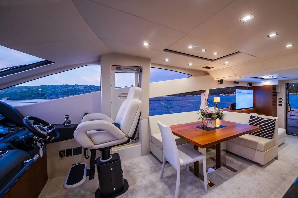 Cockpit of 2 Drunk, a Sunseeker Manhattan 63 motor yacht at Seget Donji, Croatia