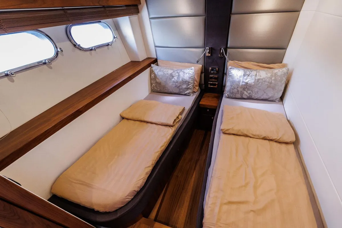 Cabin on 2 Drunk, a Sunseeker Manhattan 63 motor yacht at Seget Donji, Croatia