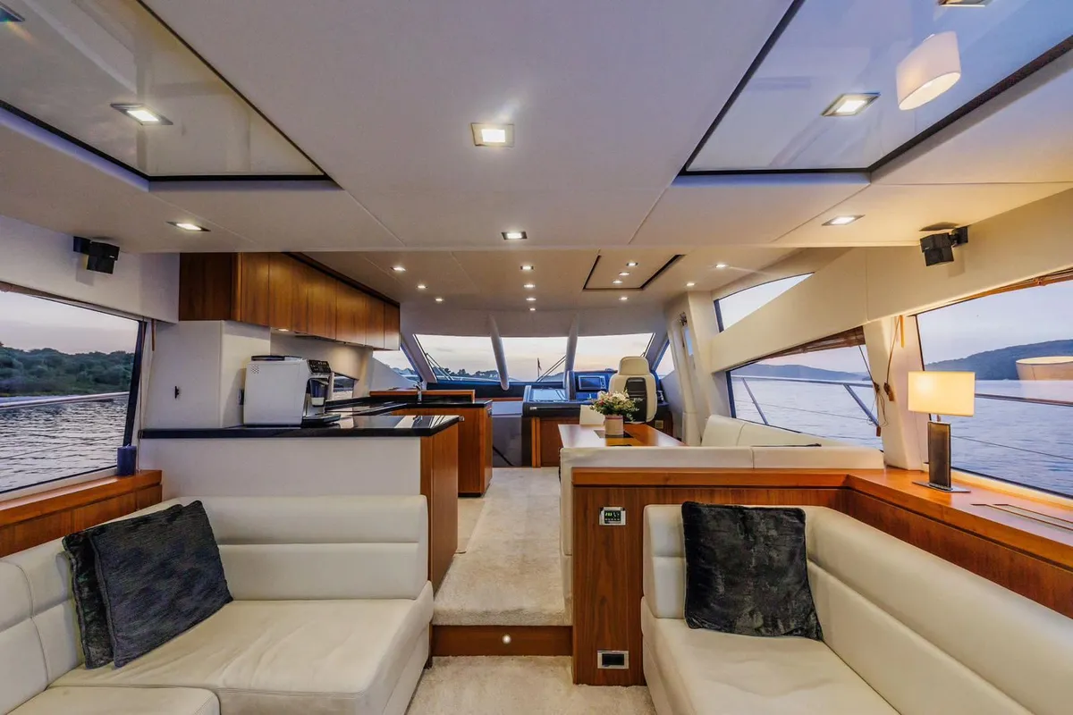 Salon of 2 Drunk, a Sunseeker Manhattan 63 motor yacht at Seget Donji, Croatia