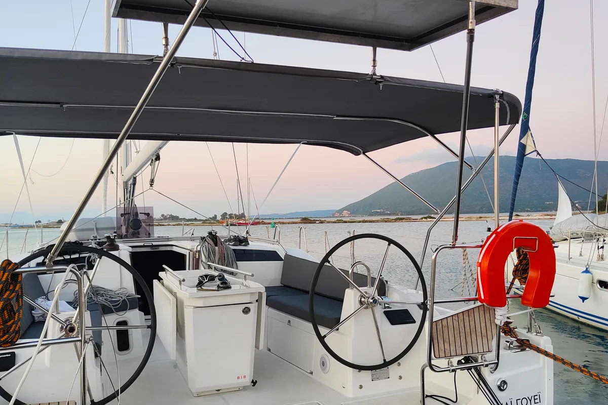 Cockpit of My Way, a Beneteau Oceanis 40.1 sailboat at Municipal Unit of Lefkada, Greece