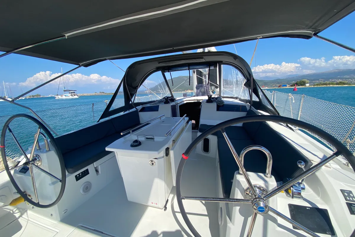 Cockpit of My Way, a Beneteau Oceanis 40.1 sailboat at Municipal Unit of Lefkada, Greece