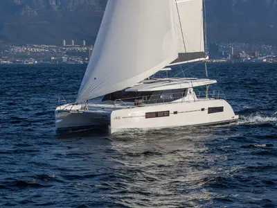 Exterior view of Moorings 4500L/10 Exclusive, a Leopard 45 catamaran at Road Town, British Virgin Islands