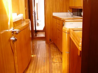 Galley of Sweet Sue II, a Jeanneau Sun Odyssey 47 sailboat at Athens, Greece