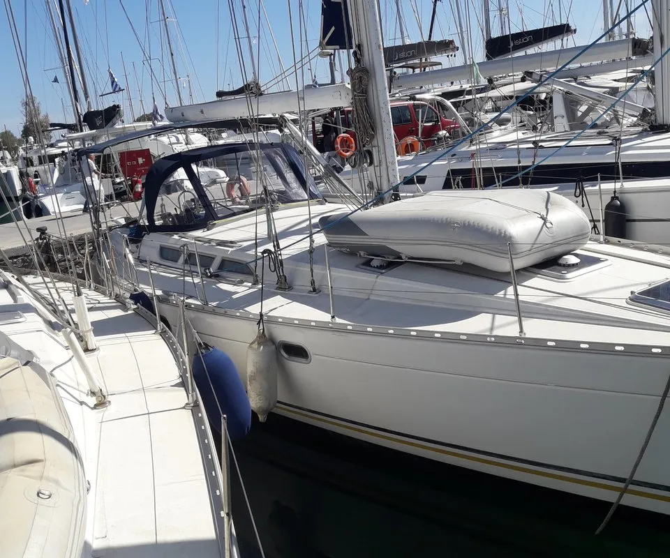 Exterior view of Sweet Sue II, a Jeanneau Sun Odyssey 47 sailboat at Athens, Greece
