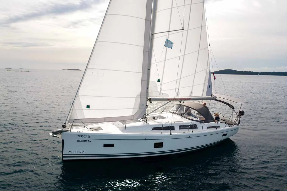 Exterior view of Daydream, a Hanse 388 sailboat at Grad Šibenik, Croatia