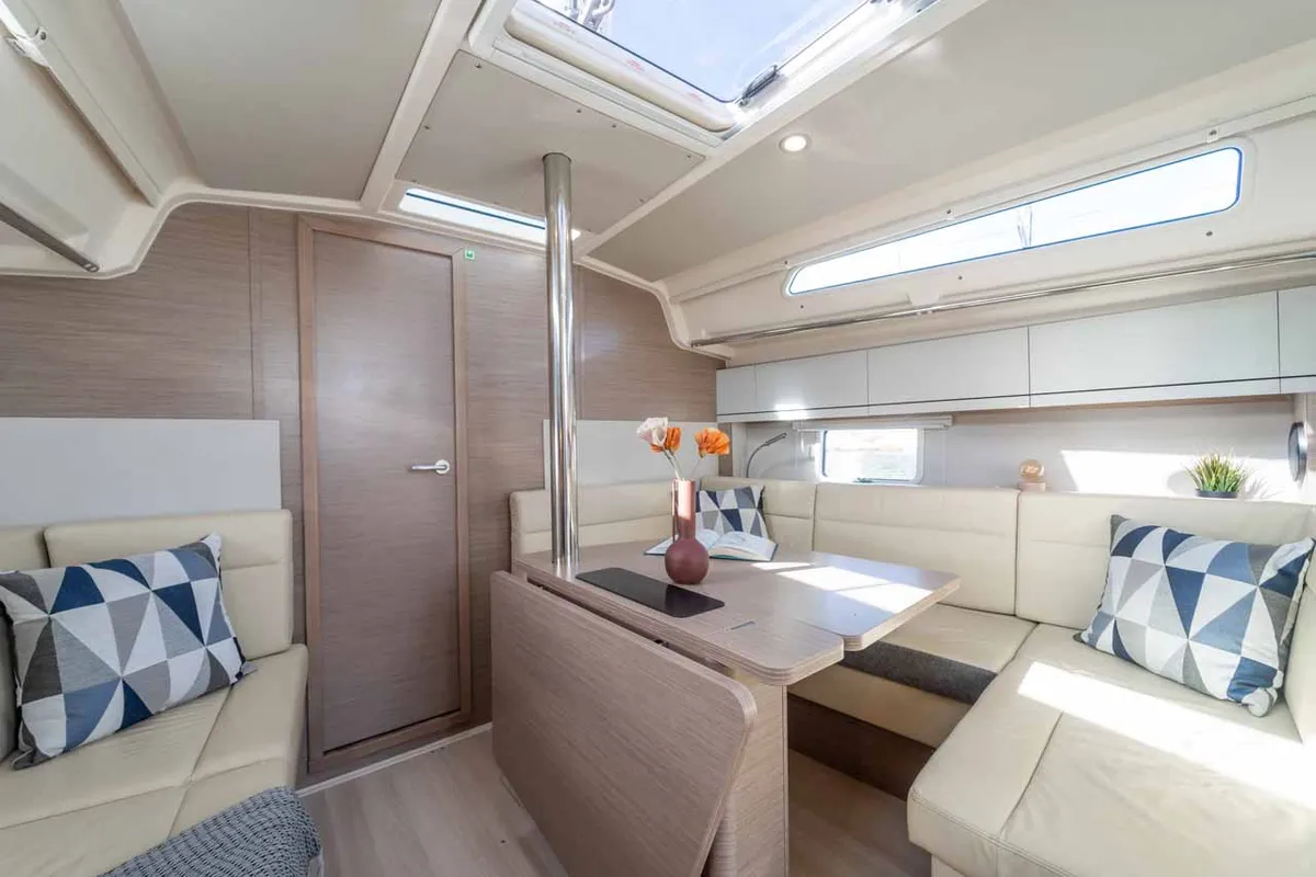 Salon of Daydream, a Hanse 388 sailboat at Grad Šibenik, Croatia