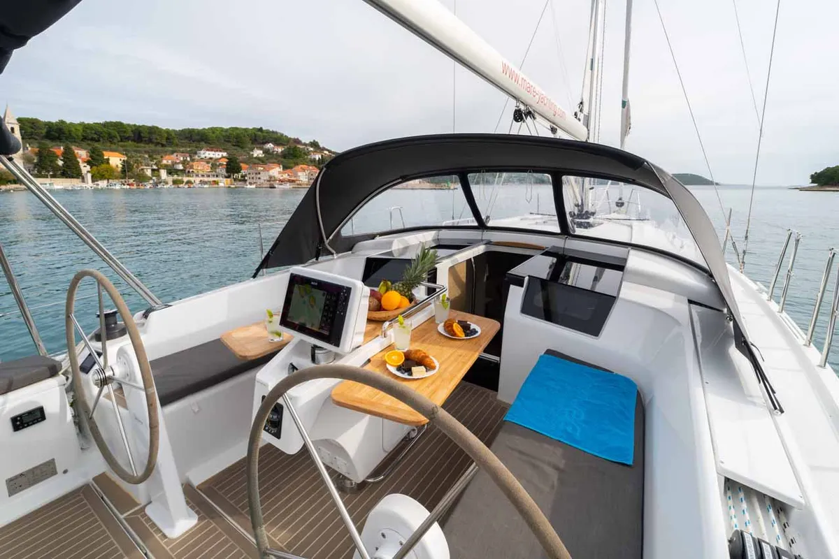 Cockpit of Daydream, a Hanse 388 sailboat at Grad Šibenik, Croatia