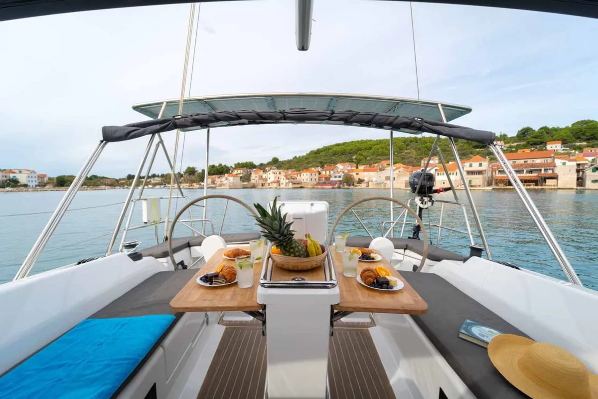 Cockpit of Daydream, a Hanse 388 sailboat at Grad Šibenik, Croatia