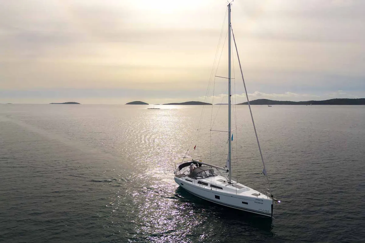 Exterior view of Daydream, a Hanse 388 sailboat at Grad Šibenik, Croatia