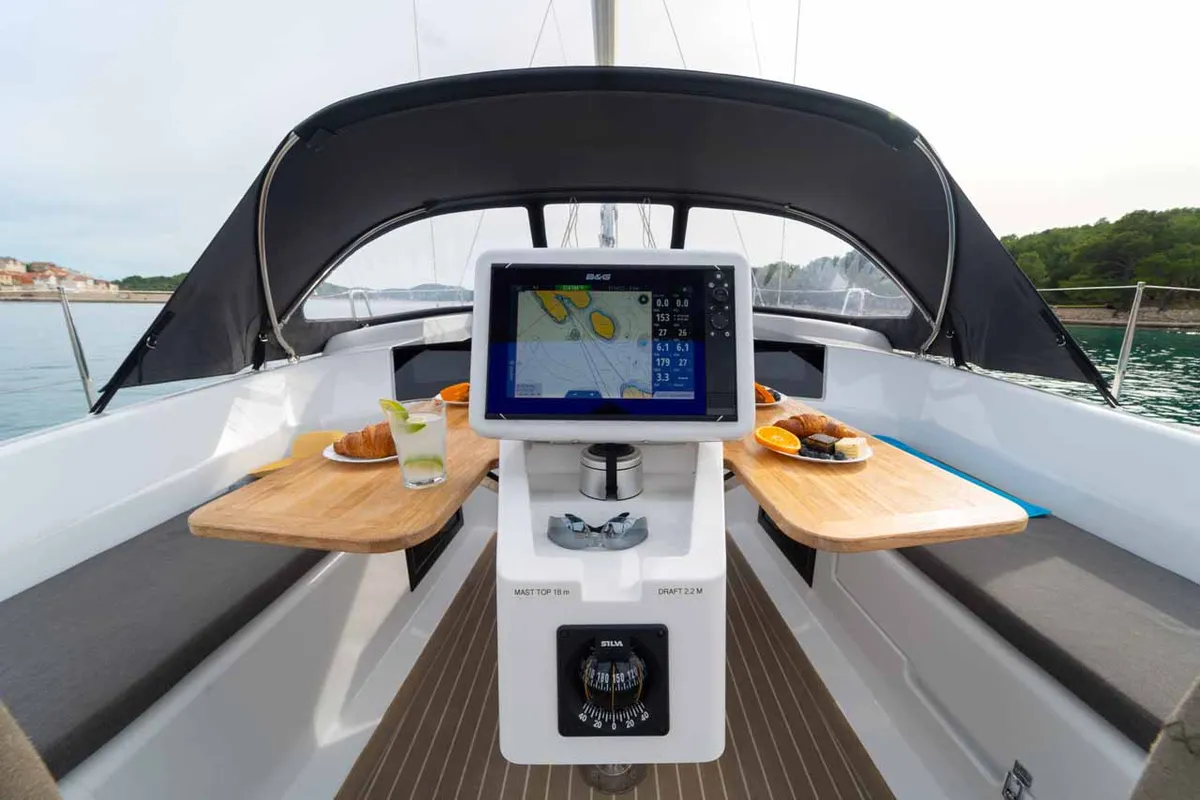 Cockpit of Daydream, a Hanse 388 sailboat at Grad Šibenik, Croatia