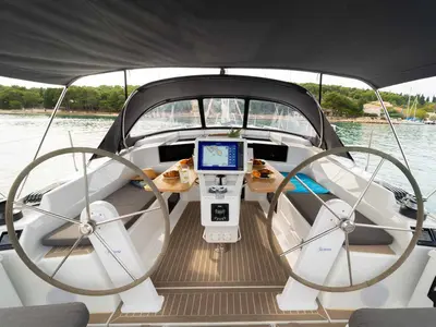 Cockpit of Daydream, a Hanse 388 sailboat at Grad Šibenik, Croatia