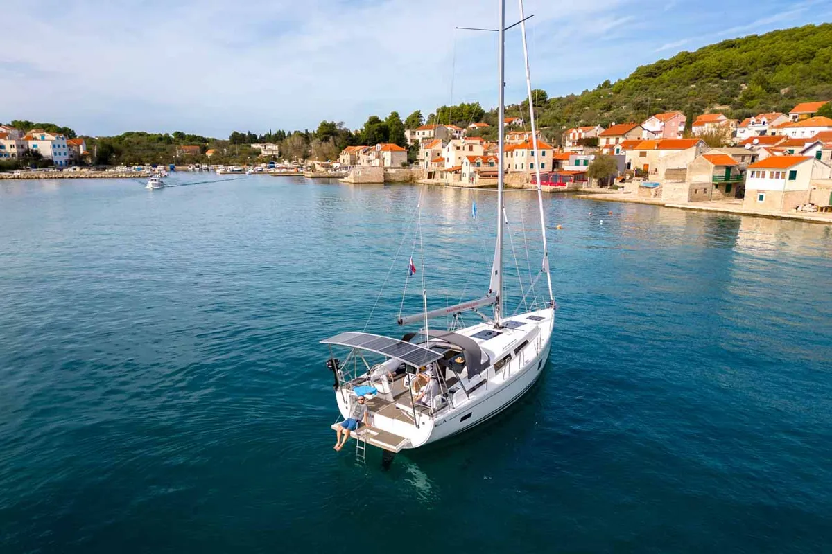 Exterior view of Daydream, a Hanse 388 sailboat at Grad Šibenik, Croatia