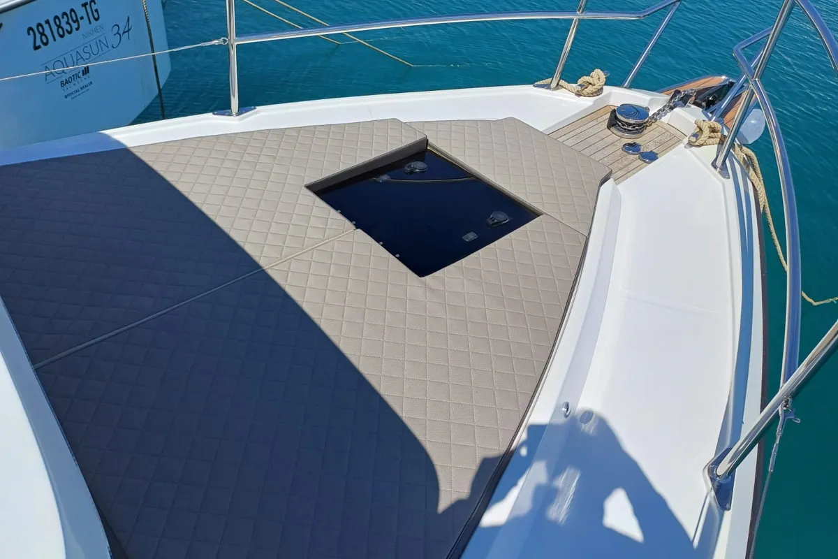 Deck of Šolta, a Nikhen Aquasun 34 Sedan LP motor yacht at Seget Donji, Croatia