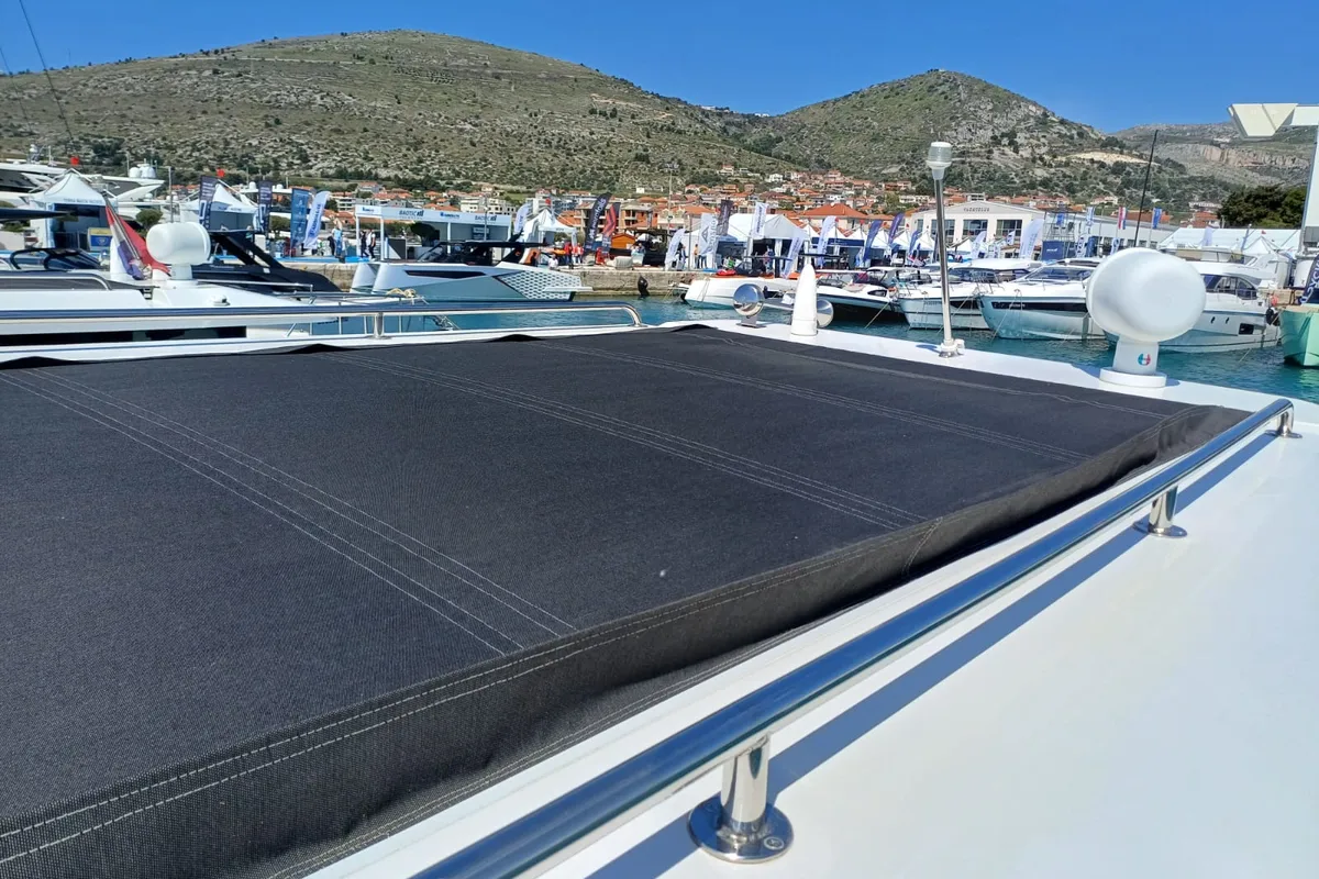 Deck of Šolta, a Nikhen Aquasun 34 Sedan LP motor yacht at Seget Donji, Croatia