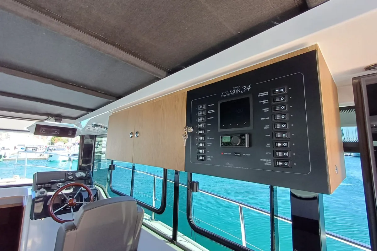 Cockpit of Šolta, a Nikhen Aquasun 34 Sedan LP motor yacht at Seget Donji, Croatia