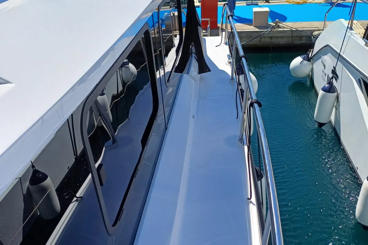 Deck of Šolta, a Nikhen Aquasun 34 Sedan LP motor yacht at Seget Donji, Croatia