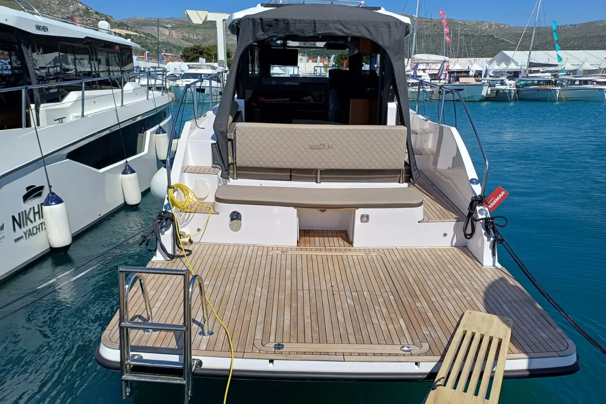 Deck of Šolta, a Nikhen Aquasun 34 Sedan LP motor yacht at Seget Donji, Croatia