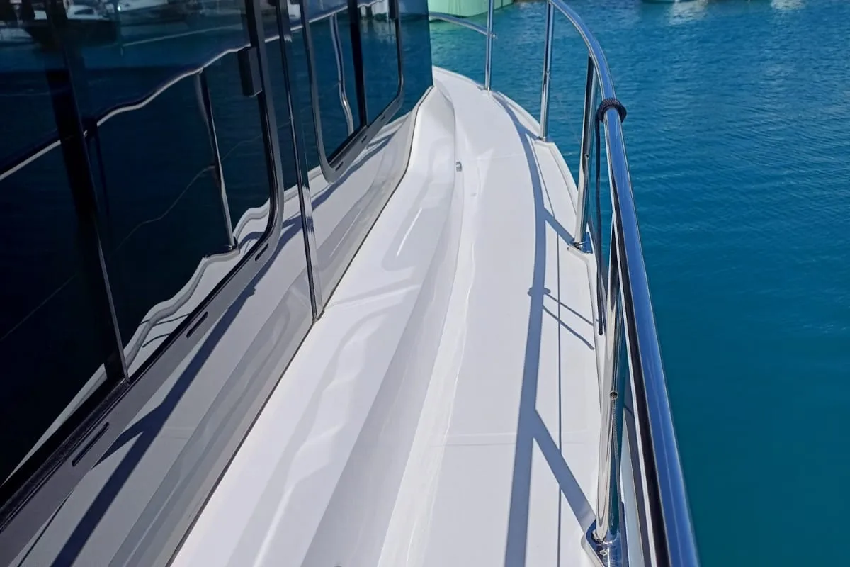 Deck of Šolta, a Nikhen Aquasun 34 Sedan LP motor yacht at Seget Donji, Croatia