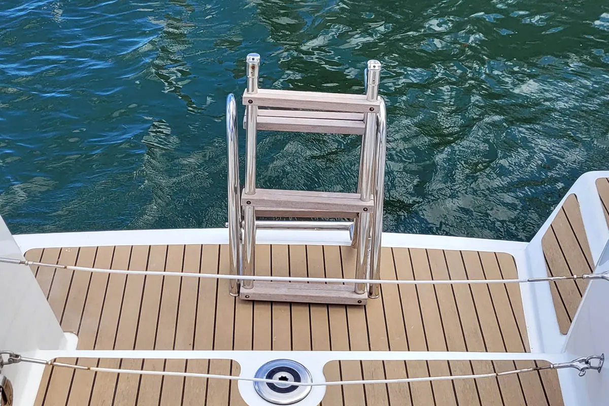 Deck of Cat Tales_DB, a Bali 4.2 catamaran at Central Abaco, Bahamas
