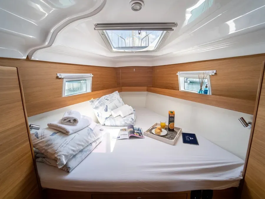 Cabin on Soleos, a Elan Impression 45.1 sailboat at Grad Šibenik, Croatia