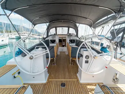 Cockpit of Soleos, a Elan Impression 45.1 sailboat at Grad Šibenik, Croatia